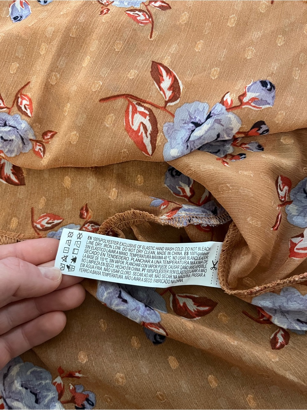 Forever 21 Rust-Orange Boho Floral V-Neck Babydoll Flowy Blouse with Blue Roses - Picture 6 of 9